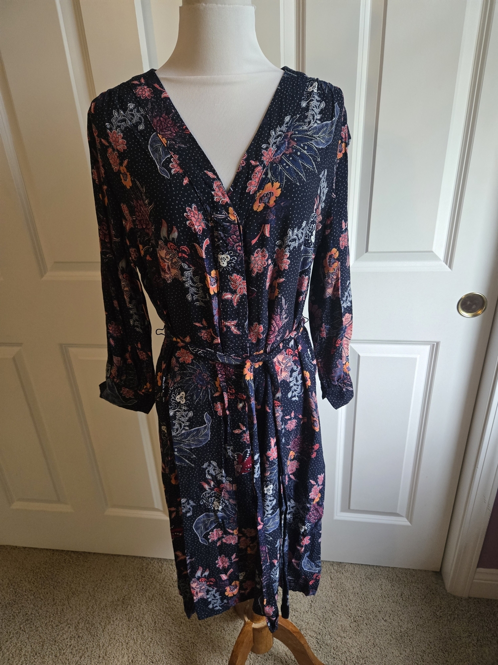 GAP Navy Floral Button-Up Top with Red and Orange Accents